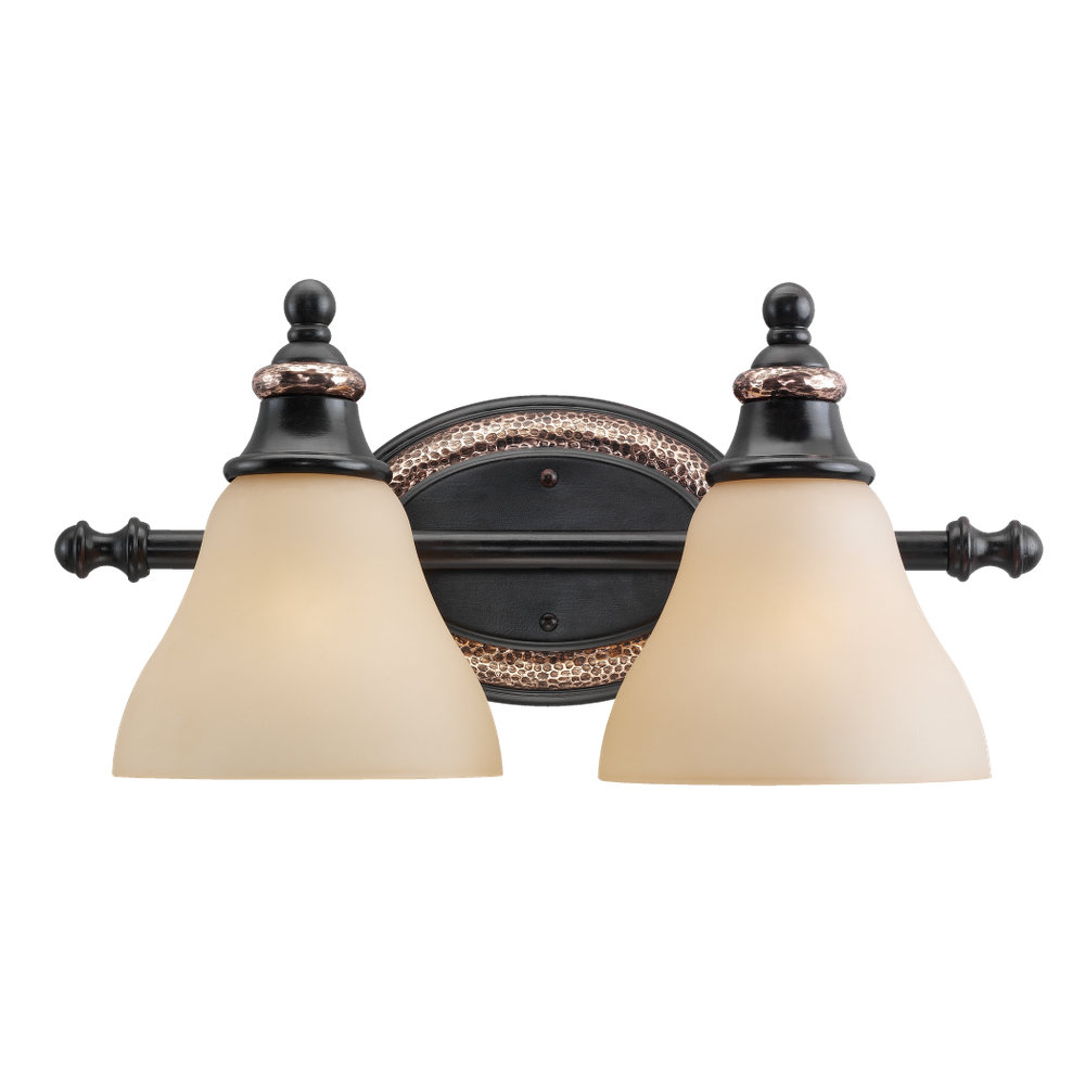 Rustic Bathroom Lighting on 44591 844 Two Light Wall   Bath Rustic Bronze With Hammered Copper
